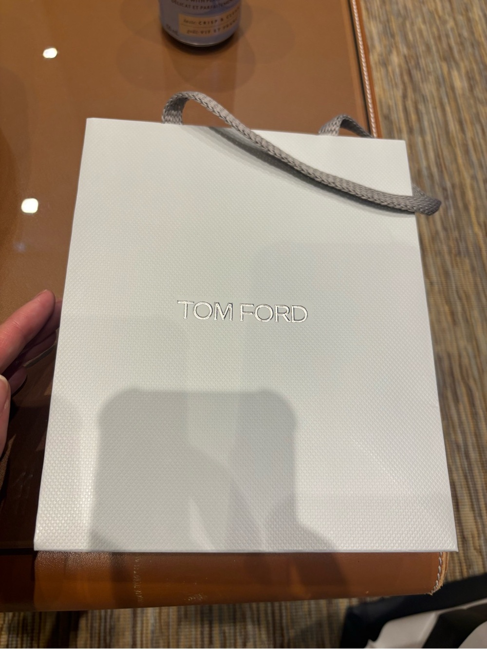 Small Tom Ford White Textured Shopper Shopping Bag with Gray Rope Handles